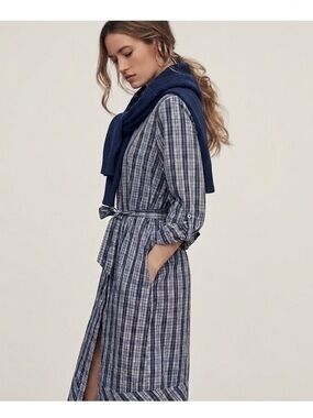 Brooks Brothers Blue White Plaid Midi Shirtdress Preppy Coastal Classic Size 10